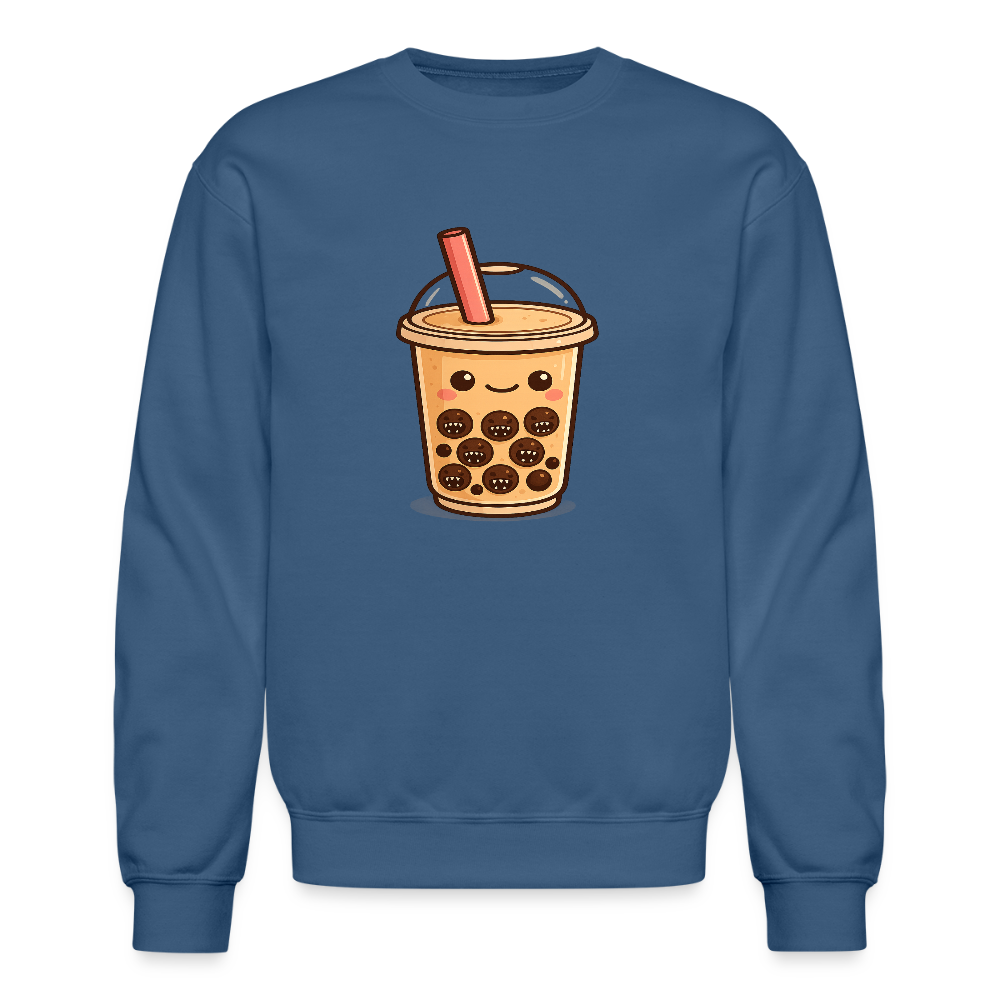 Kawaii Bubble Tea Monster Meme Crewneck Sweatshirt - indigo blue