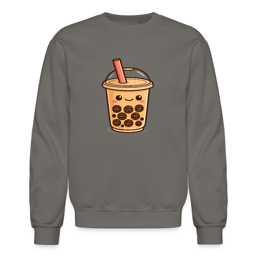 Kawaii Bubble Tea Monster Meme Crewneck Sweatshirt - asphalt gray