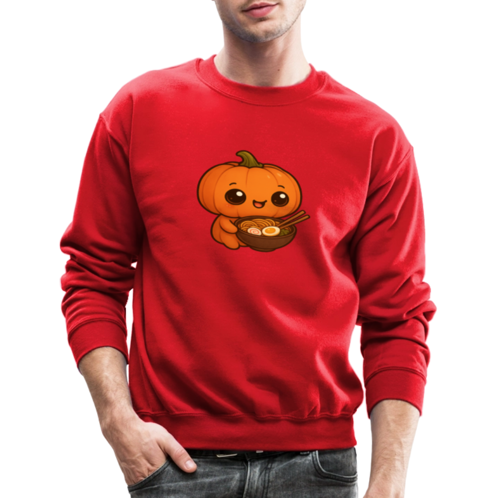 Chibi Pumpkin with Ramen Bowl Kawaii Art Crewneck Sweatshirt - red