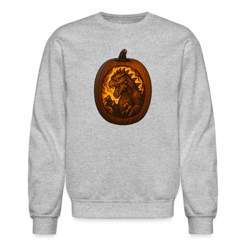 Roaring Kaiju Pumpkin Flame Artwork Crewneck Sweatshirt - heather gray