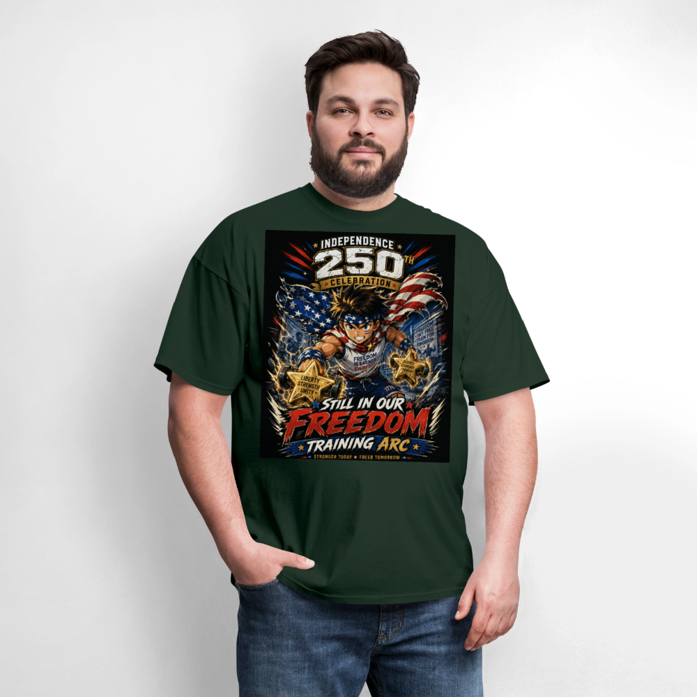 Patriotic T Shirt for July 4th Fans: Anime Hero Graphic - forest green
