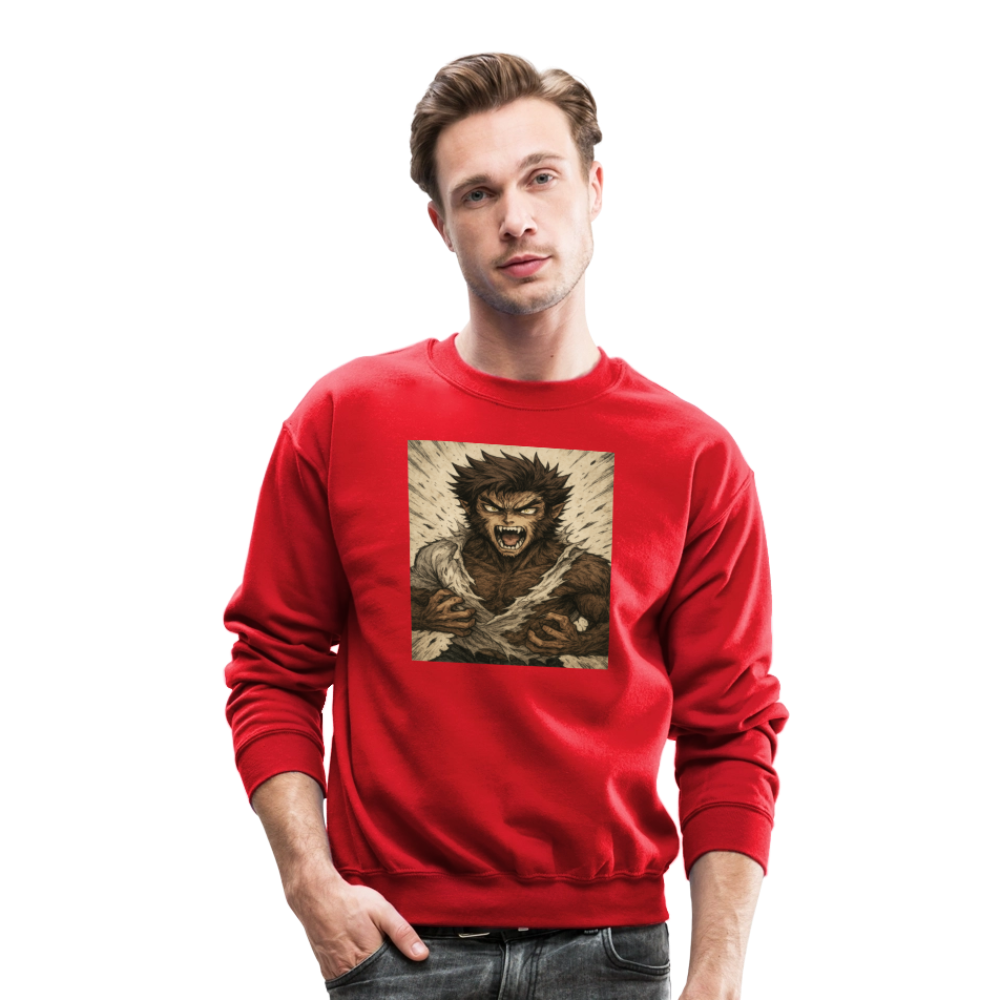 Anime Style Werewolf Transformation Crewneck Sweatshirt - red