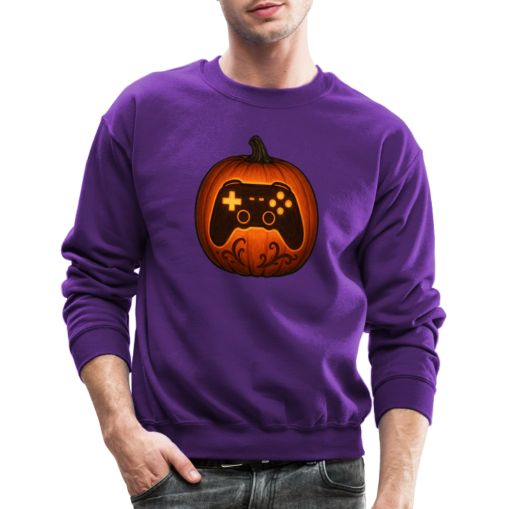 Gaming Controller Jack O Lantern Art Crewneck Sweatshirt - purple