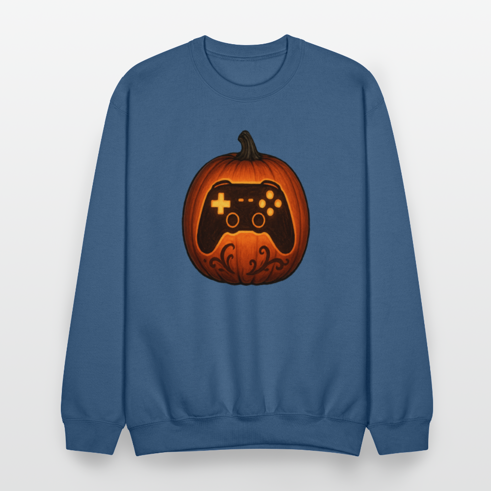 Gaming Controller Jack O Lantern Art Crewneck Sweatshirt - indigo blue