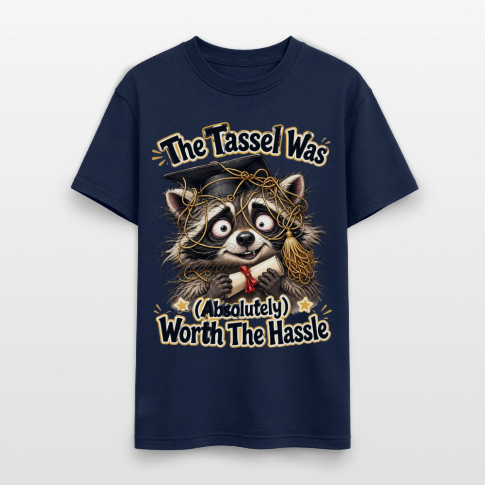 Funny Raccoon Graduation Design, Tassel Worth the Hassle Graduate Gift, Cute Animal Commencement Humor for Seniors & Students Gildan Ultra Cotton Adult T-Shirt - navy