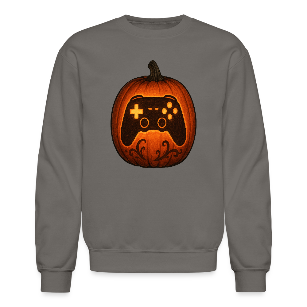Gaming Controller Jack O Lantern Art Crewneck Sweatshirt - asphalt gray