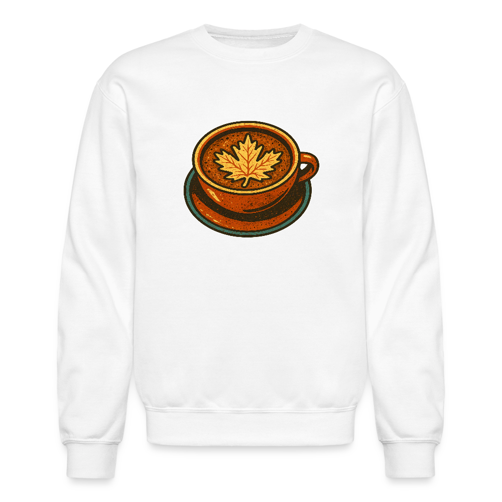 Autumn Coffee Cup with Maple Leaf Art Crewneck Sweatshirt - white