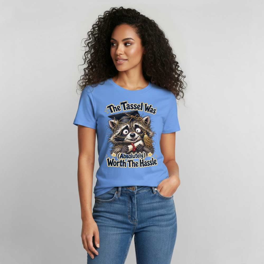 Funny Raccoon Graduation Design, Tassel Worth the Hassle Graduate Gift, Cute Animal Commencement Humor for Seniors & Students Gildan Ultra Cotton Adult T-Shirt - carolina blue