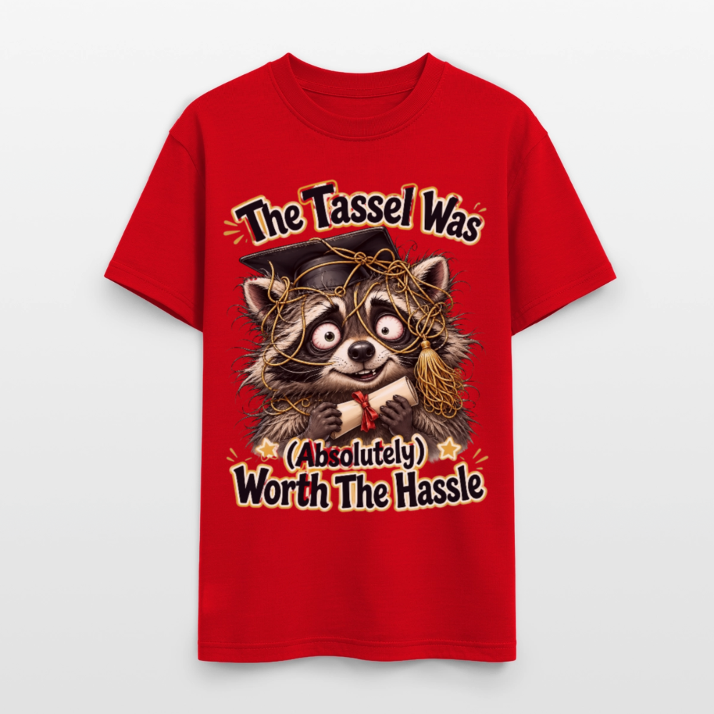 Funny Raccoon Graduation Design, Tassel Worth the Hassle Graduate Gift, Cute Animal Commencement Humor for Seniors & Students Gildan Ultra Cotton Adult T-Shirt - red