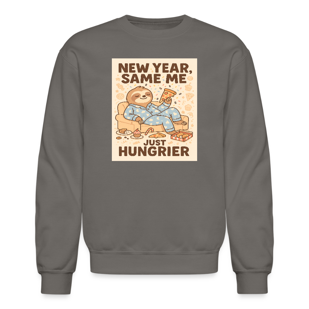 New Year Same Me Just Hungrier Sloth Crewneck Sweatshirt - asphalt gray