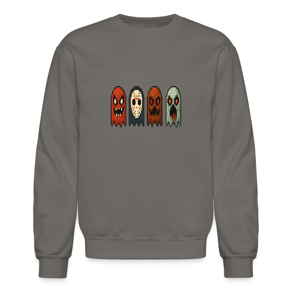 Pixel Horror Ghosts Retro Gaming Art Crewneck Sweatshirt - asphalt gray