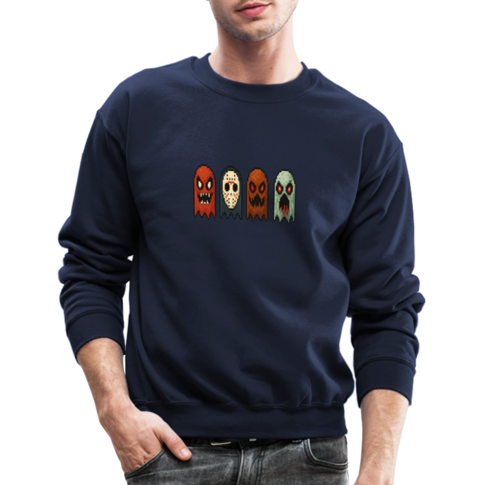Pixel Horror Ghosts Retro Gaming Art Crewneck Sweatshirt - navy