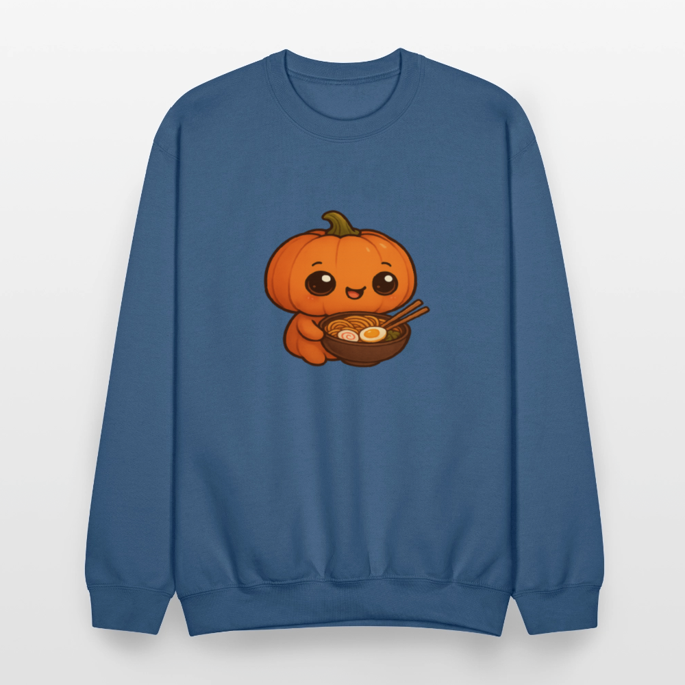 Chibi Pumpkin with Ramen Bowl Kawaii Art Crewneck Sweatshirt - indigo blue