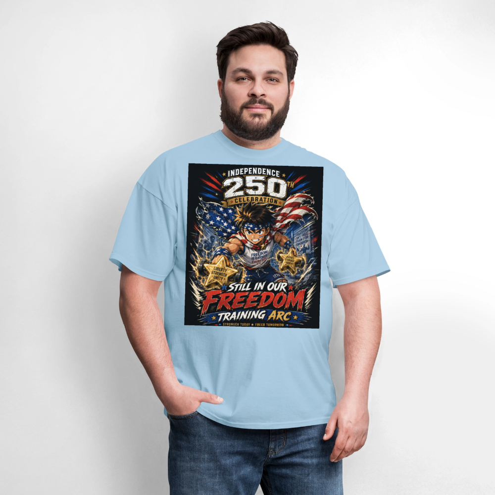 Patriotic T Shirt for July 4th Fans: Anime Hero Graphic - powder blue