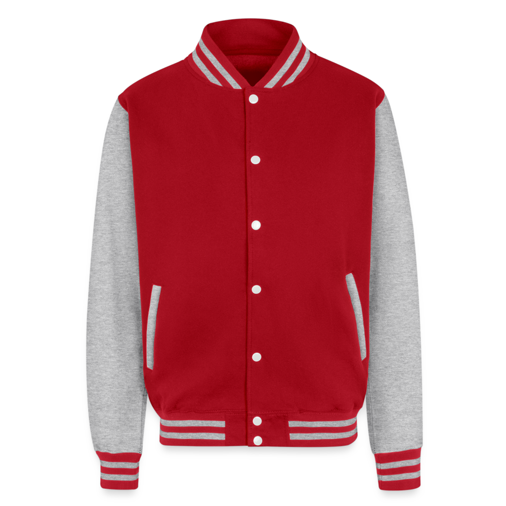 Customizable Hoods Heavyweight Letterman Jacket ADD YOUR OWN PHOTO, IMAGES, DESIGNS, QUOTES AND MORE - red/heather grey