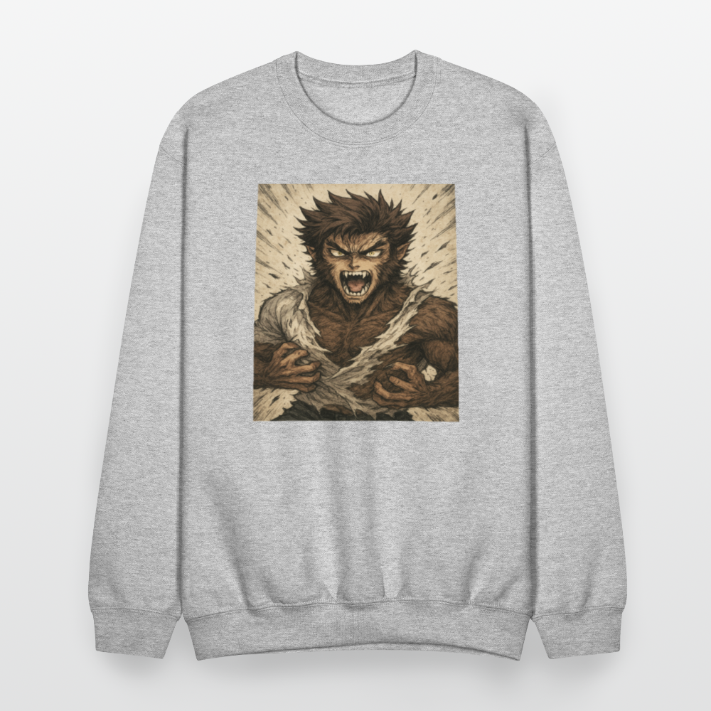 Anime Style Werewolf Transformation Crewneck Sweatshirt - heather gray