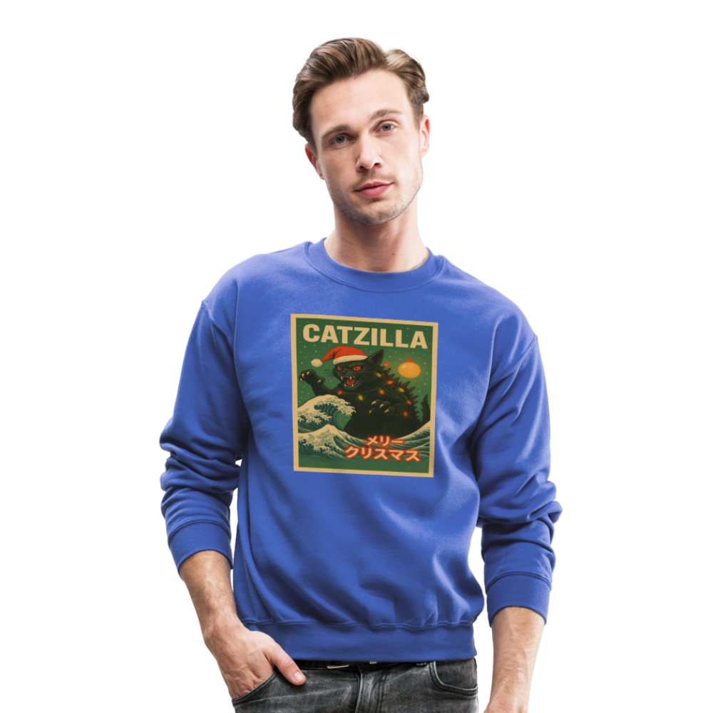 Funny Catzilla Christmas Retro Design Crewneck Sweatshirt - royal blue