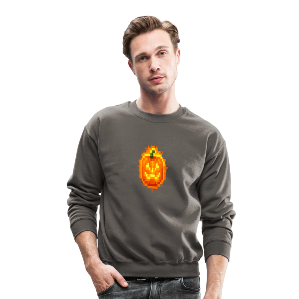 Pixel Pumpkin Power Up Halloween Retro 8 Bit Gamer Crewneck Sweatshirt - asphalt gray