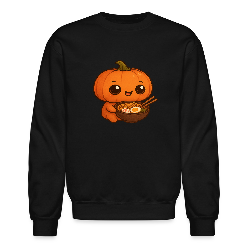 Chibi Pumpkin with Ramen Bowl Kawaii Art Crewneck Sweatshirt - black