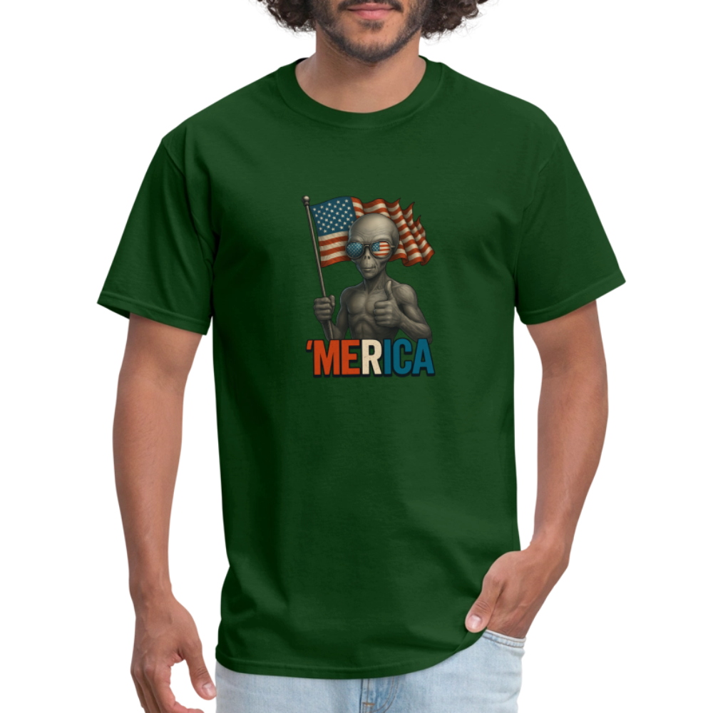 Thumbs Up Merica Alien 4th of July Funny and Patriotic Unisex Classic T-Shirt - forest green