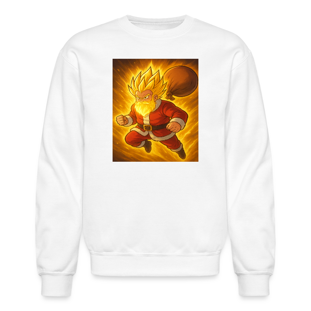 Super Powered Santa Anime Meme Crewneck Sweatshirt - white