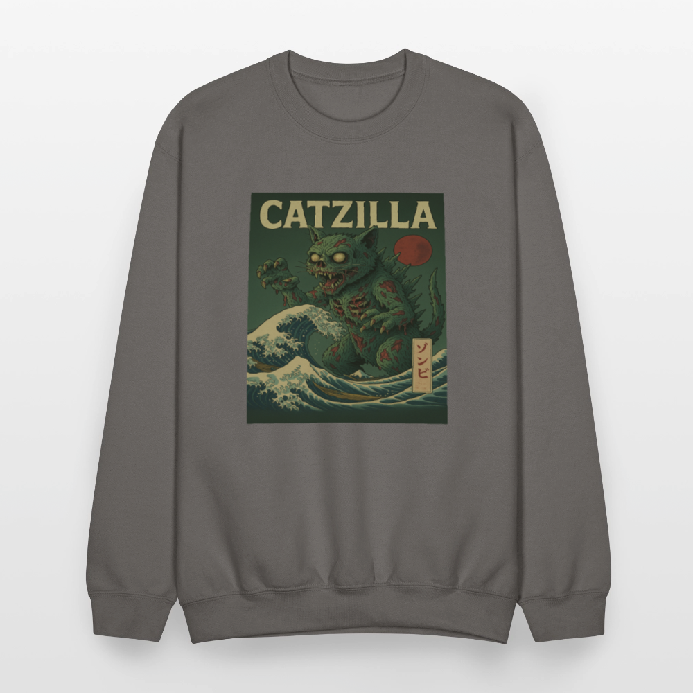 Zombie Catzilla Meme Horror Design Crewneck Sweatshirt - asphalt gray