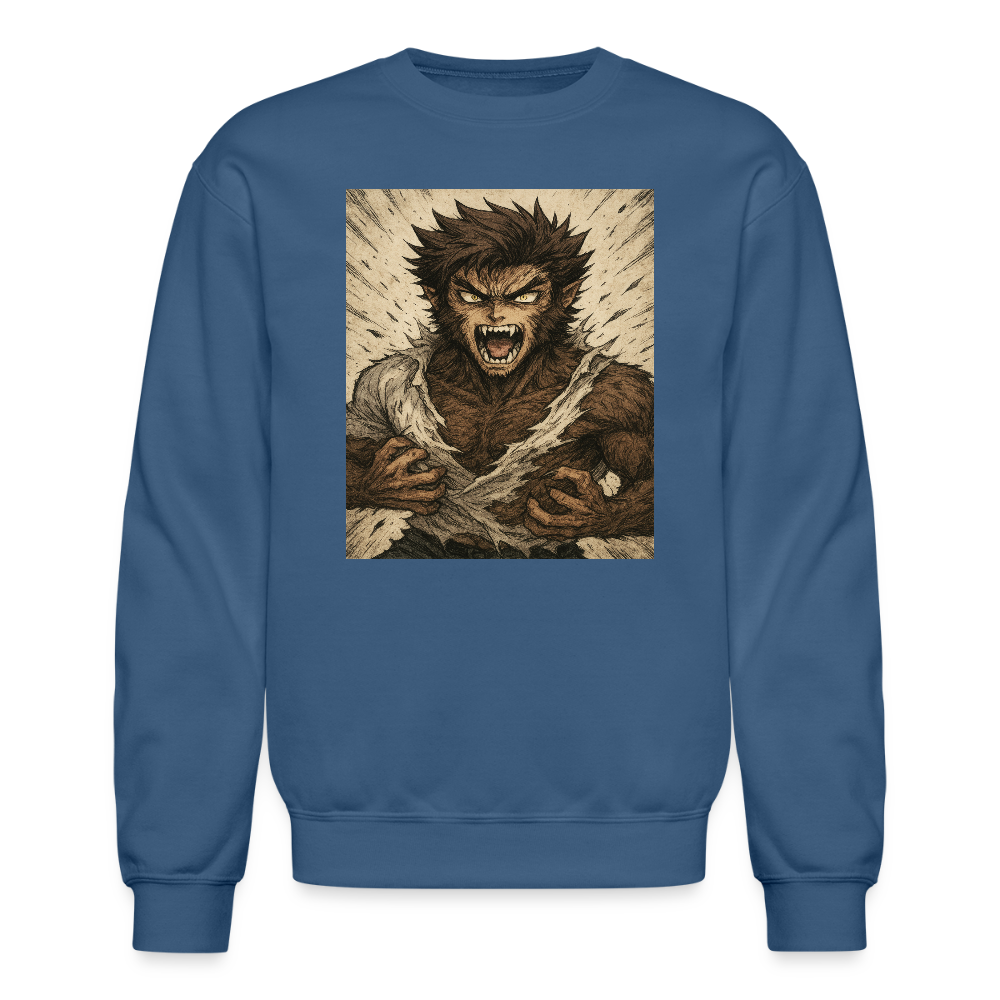Anime Style Werewolf Transformation Crewneck Sweatshirt - indigo blue