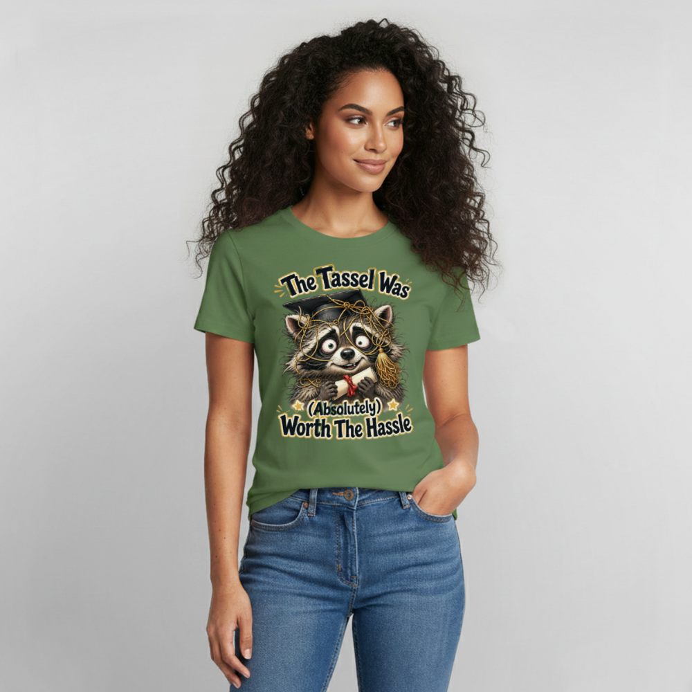 Funny Raccoon Graduation Design, Tassel Worth the Hassle Graduate Gift, Cute Animal Commencement Humor for Seniors & Students Gildan Ultra Cotton Adult T-Shirt - military green