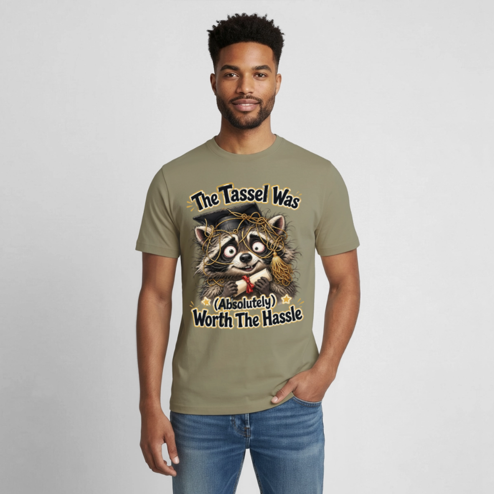 Funny Raccoon Graduation Design, Tassel Worth the Hassle Graduate Gift, Cute Animal Commencement Humor for Seniors & Students Gildan Ultra Cotton Adult T-Shirt - prairie dust
