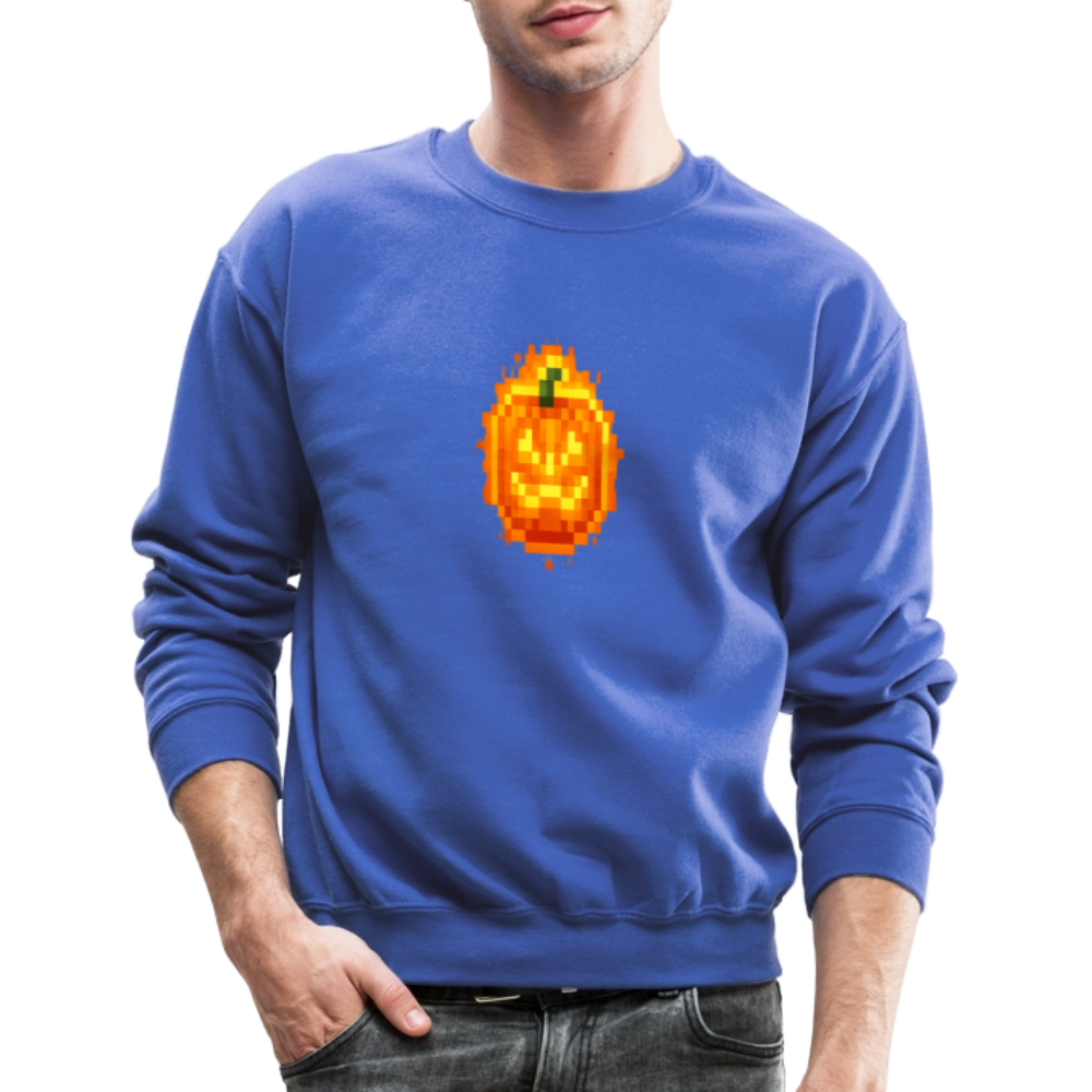 Pixel Pumpkin Power Up Halloween Retro 8 Bit Gamer Crewneck Sweatshirt - royal blue