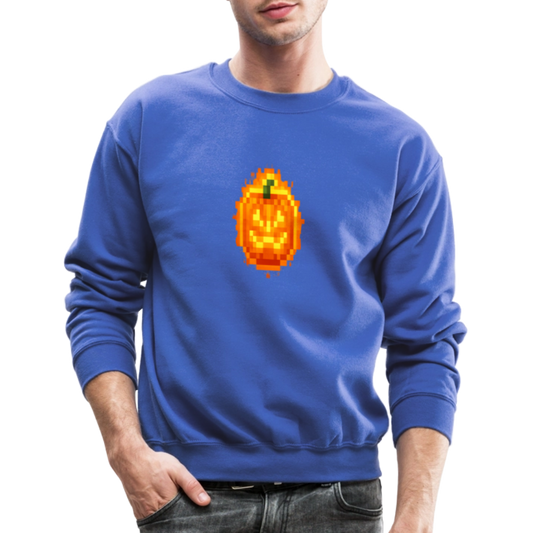 Pixel Pumpkin Power Up Halloween Retro 8 Bit Gamer Crewneck Sweatshirt - royal blue