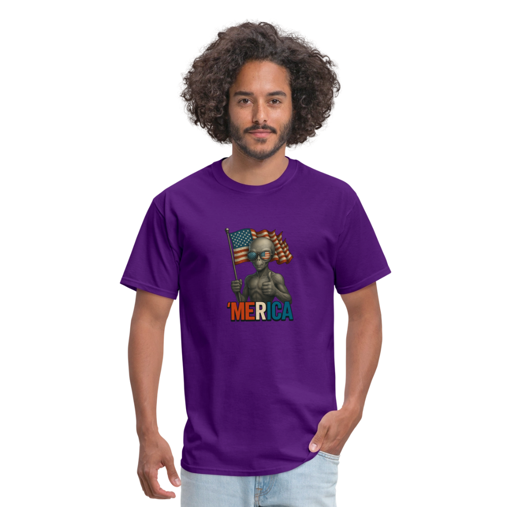 Thumbs Up Merica Alien 4th of July Funny and Patriotic Unisex Classic T-Shirt - purple