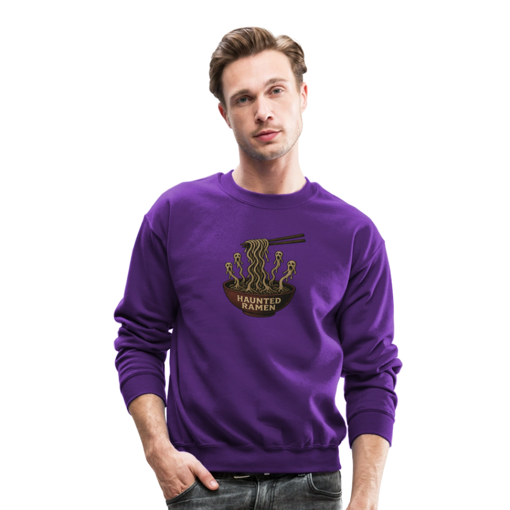 Haunted Ramen Bowl Funny Horror Design Crewneck Sweatshirt - purple