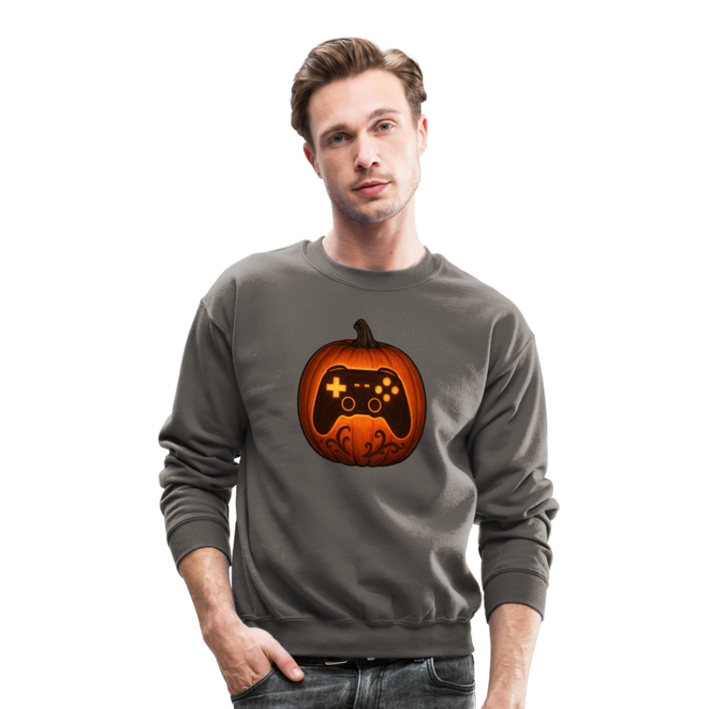 Gaming Controller Jack O Lantern Art Crewneck Sweatshirt - asphalt gray