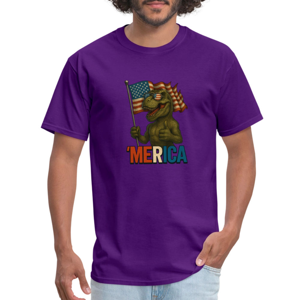 Thumbs Up Merica T Rex 4th of July Funny and Patriotic Unisex Classic T-Shirt - purple