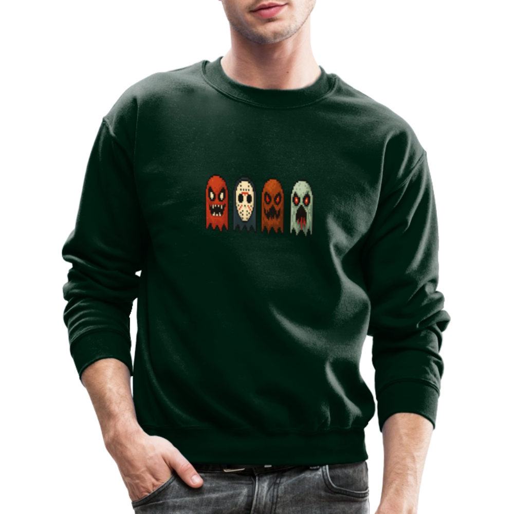 Pixel Horror Ghosts Retro Gaming Art Crewneck Sweatshirt - forest green