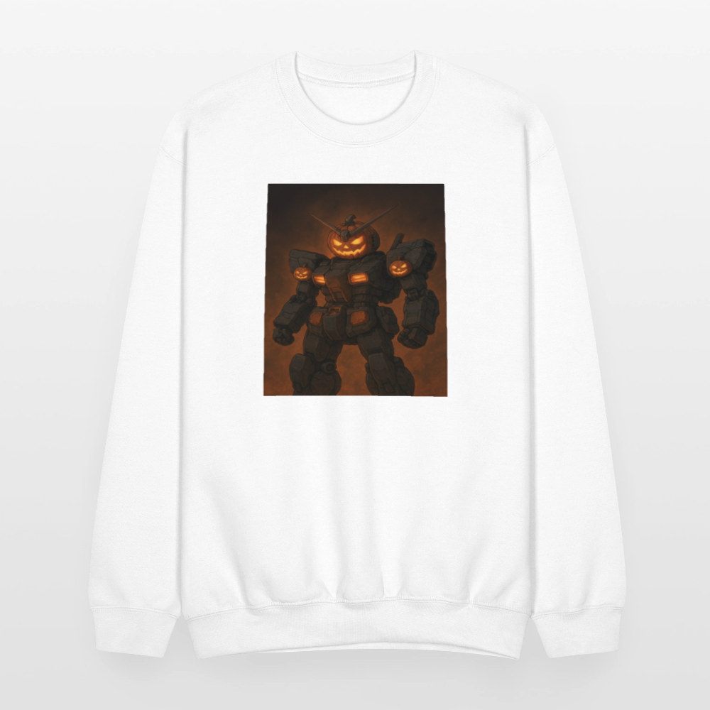 Pumpkin Mech Halloween Robot Crewneck Sweatshirt - white