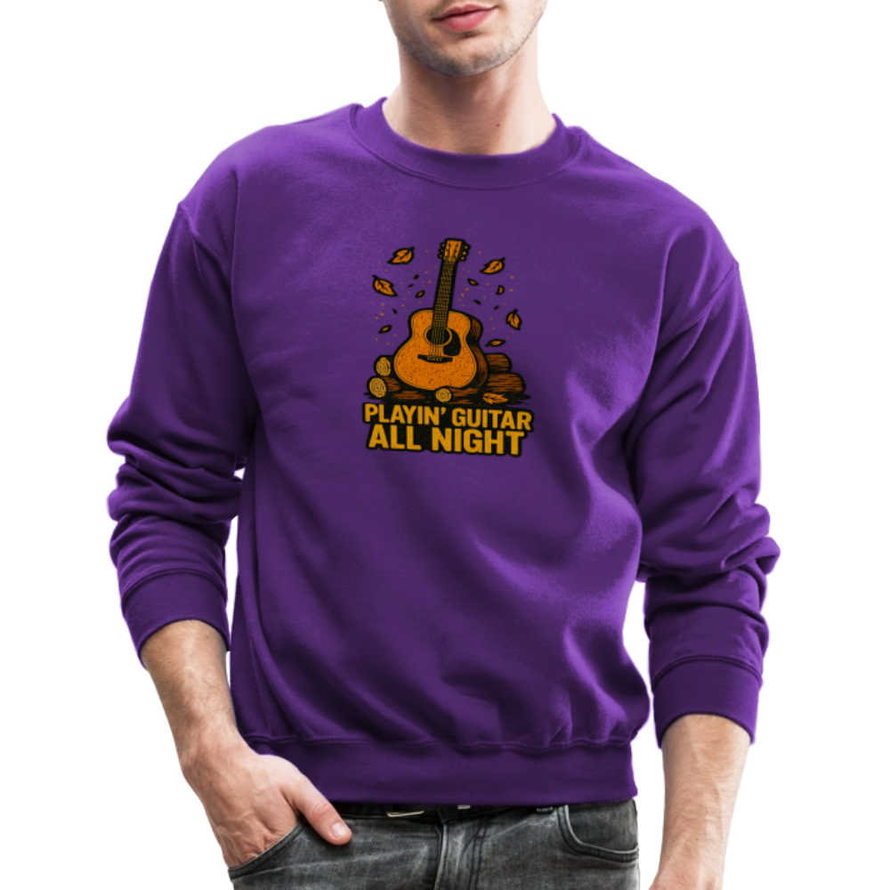 Playin Guitar All Night Acoustic Music Crewneck Sweatshirt - purple