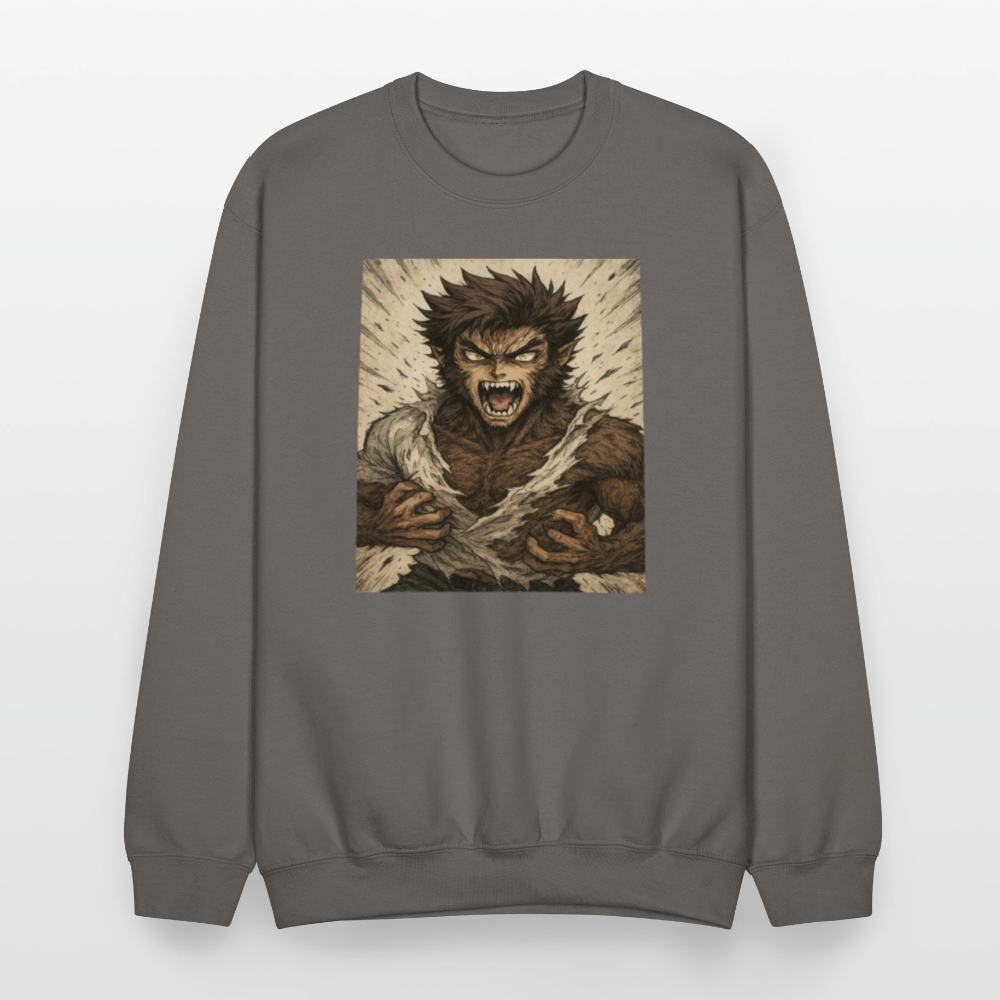 Anime Style Werewolf Transformation Crewneck Sweatshirt - asphalt gray