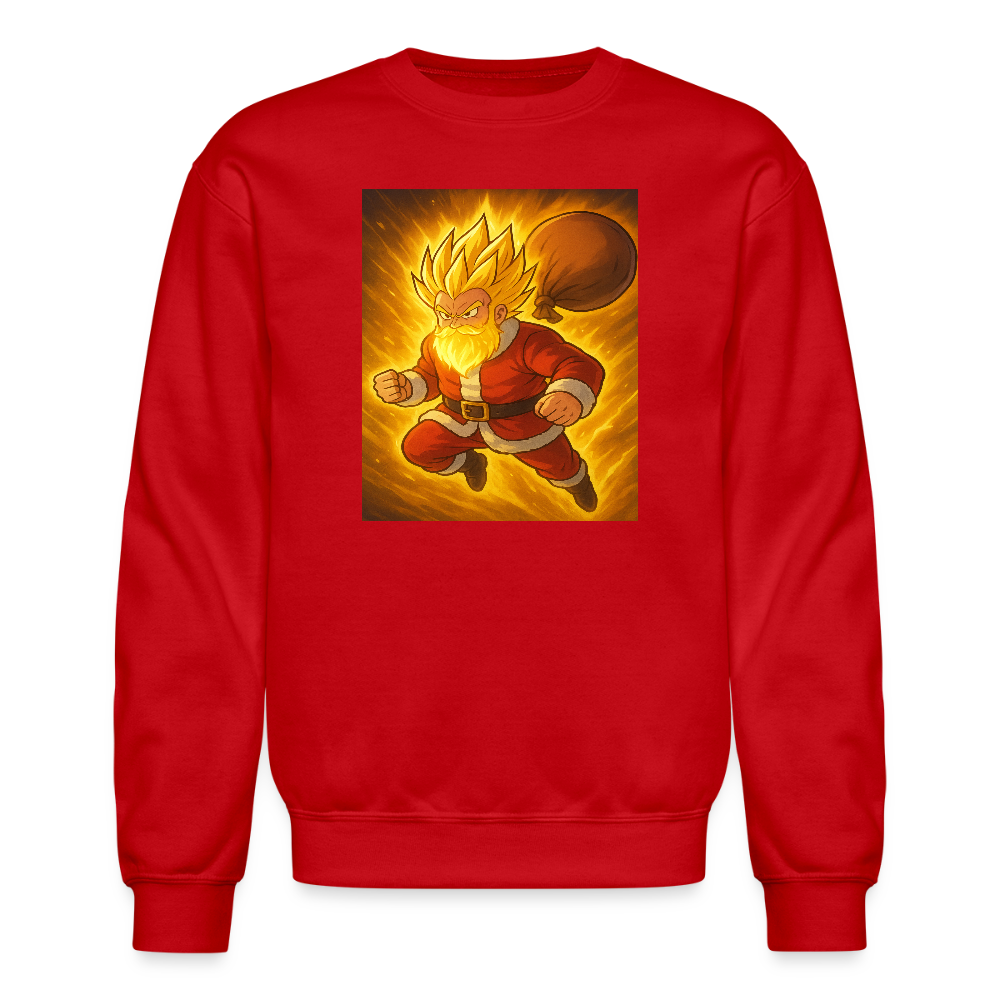 Super Powered Santa Anime Meme Crewneck Sweatshirt - red