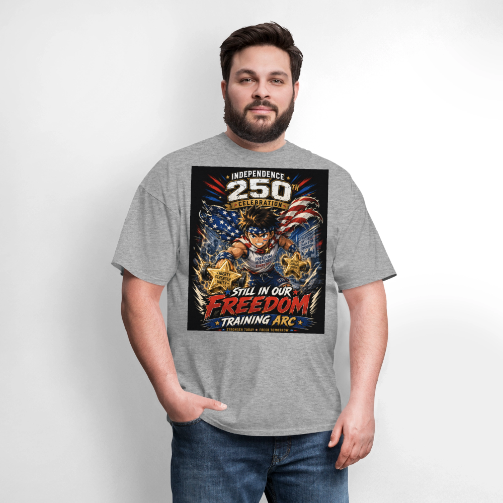 Patriotic T Shirt for July 4th Fans: Anime Hero Graphic - heather gray