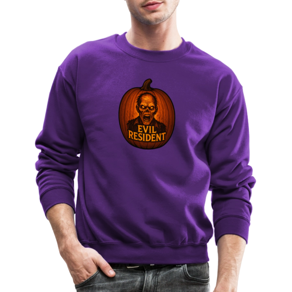 Evil Resident Zombie Pumpkin Halloween Art Crewneck Sweatshirt - purple