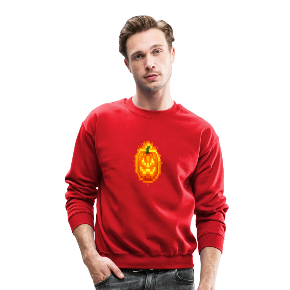 Pixel Pumpkin Power Up Halloween Retro 8 Bit Gamer Crewneck Sweatshirt - red