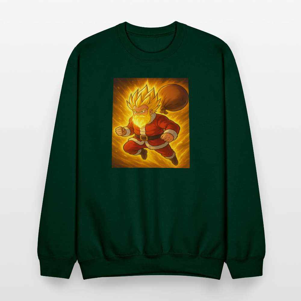 Super Powered Santa Anime Meme Crewneck Sweatshirt - forest green