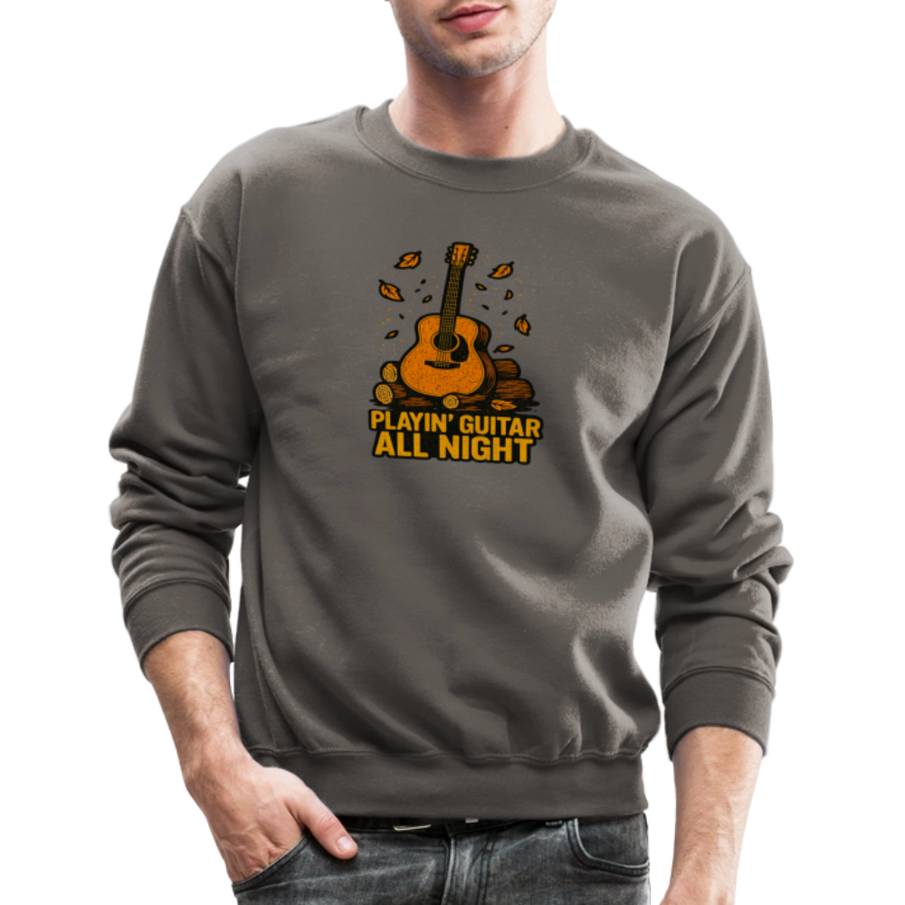 Playin Guitar All Night Acoustic Music Crewneck Sweatshirt - asphalt gray