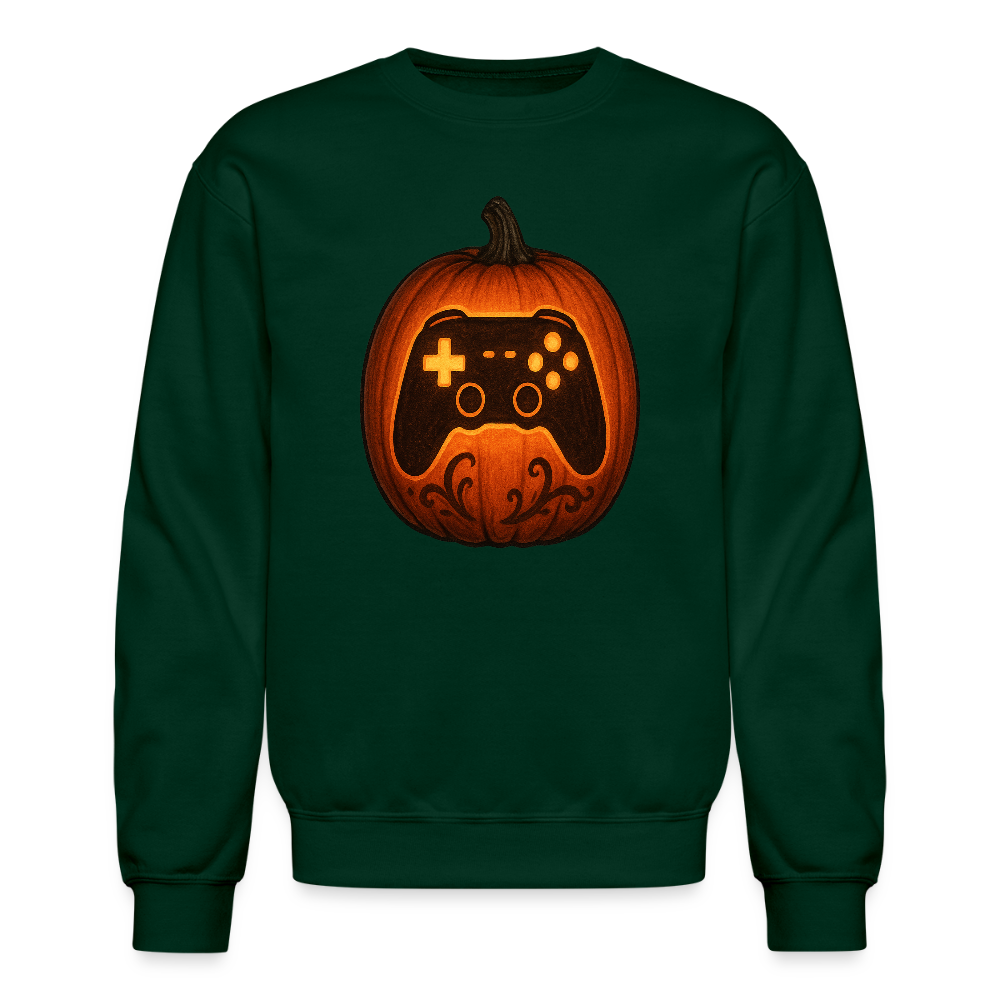 Gaming Controller Jack O Lantern Art Crewneck Sweatshirt - forest green