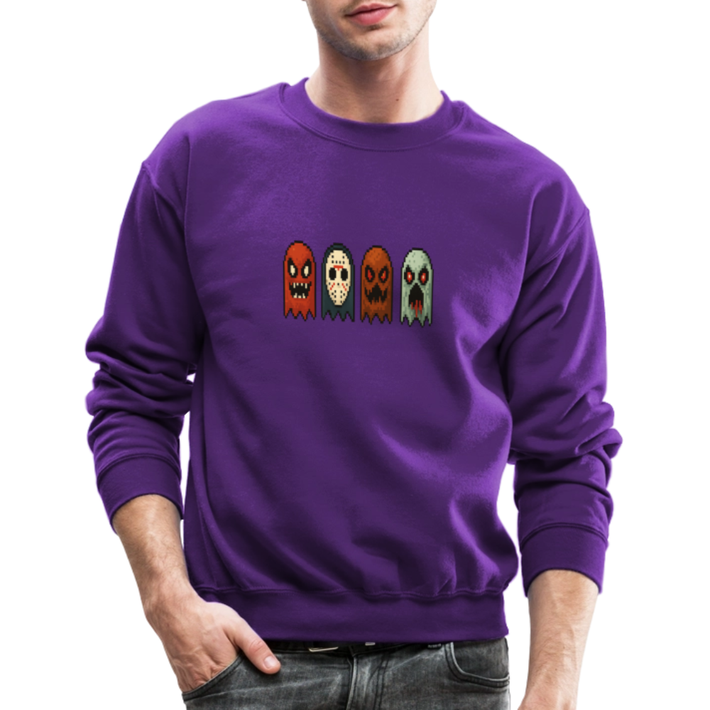 Pixel Horror Ghosts Retro Gaming Art Crewneck Sweatshirt - purple