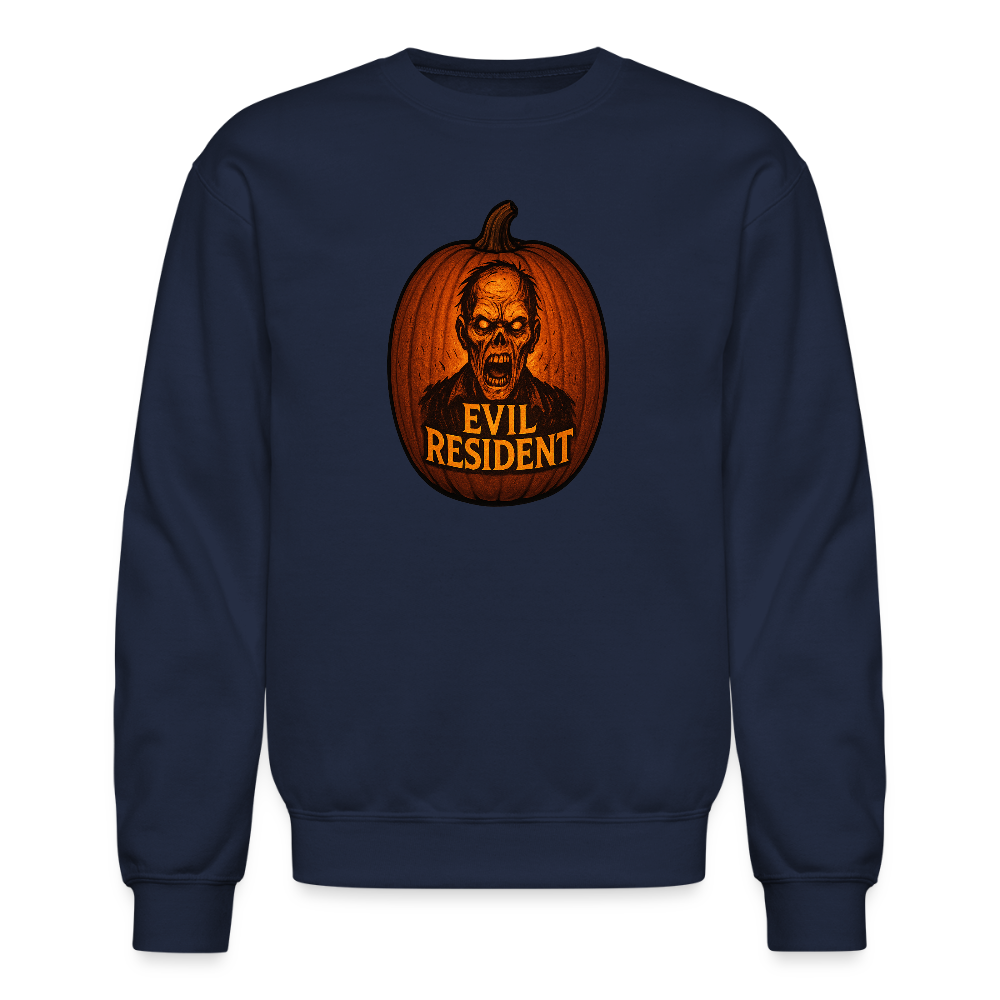Evil Resident Zombie Pumpkin Halloween Art Crewneck Sweatshirt - navy