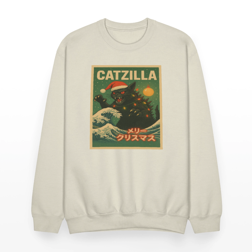 Funny Catzilla Christmas Retro Design Crewneck Sweatshirt - Sand