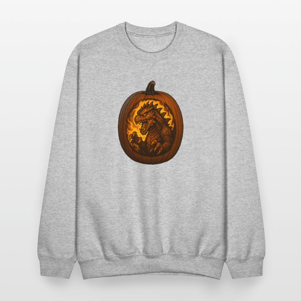 Roaring Kaiju Pumpkin Flame Artwork Crewneck Sweatshirt - heather gray